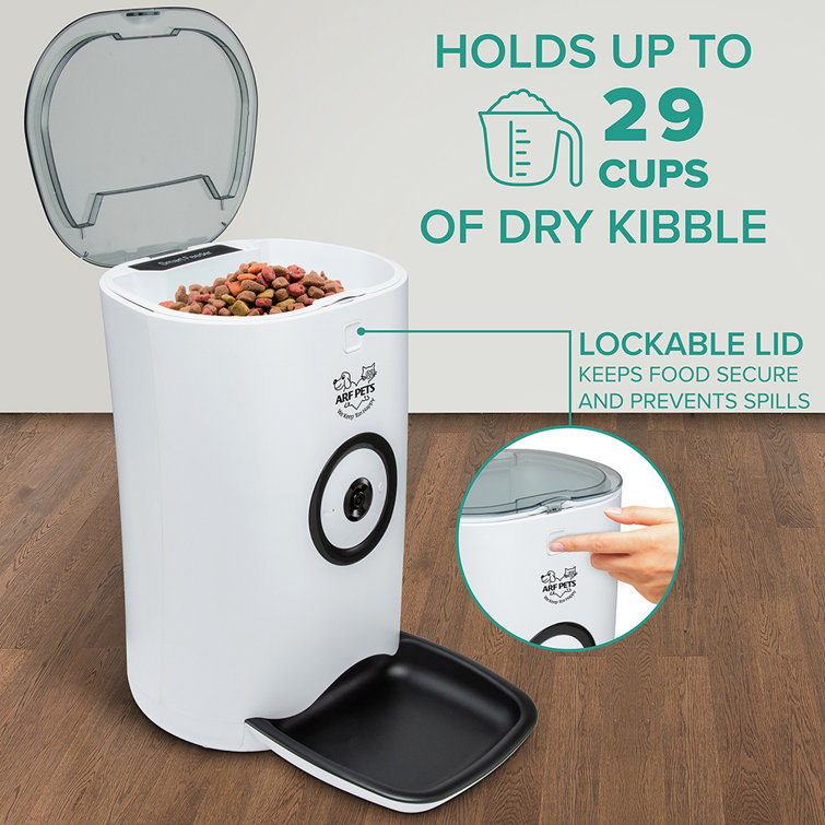 Arf Pets Smart Automatic Pet Feeder With Wi fi Hd Camera With Voice And Video Recording Programmable Food Dispenser For Dogs Cats With Easy